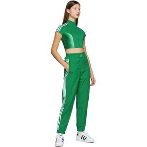 adidas Women's Green High-Rise Track Pants with Side Stripes